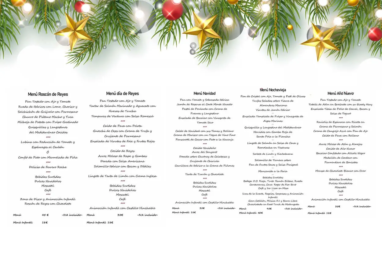 Menús de Navidad, Nochevieja, Reyes